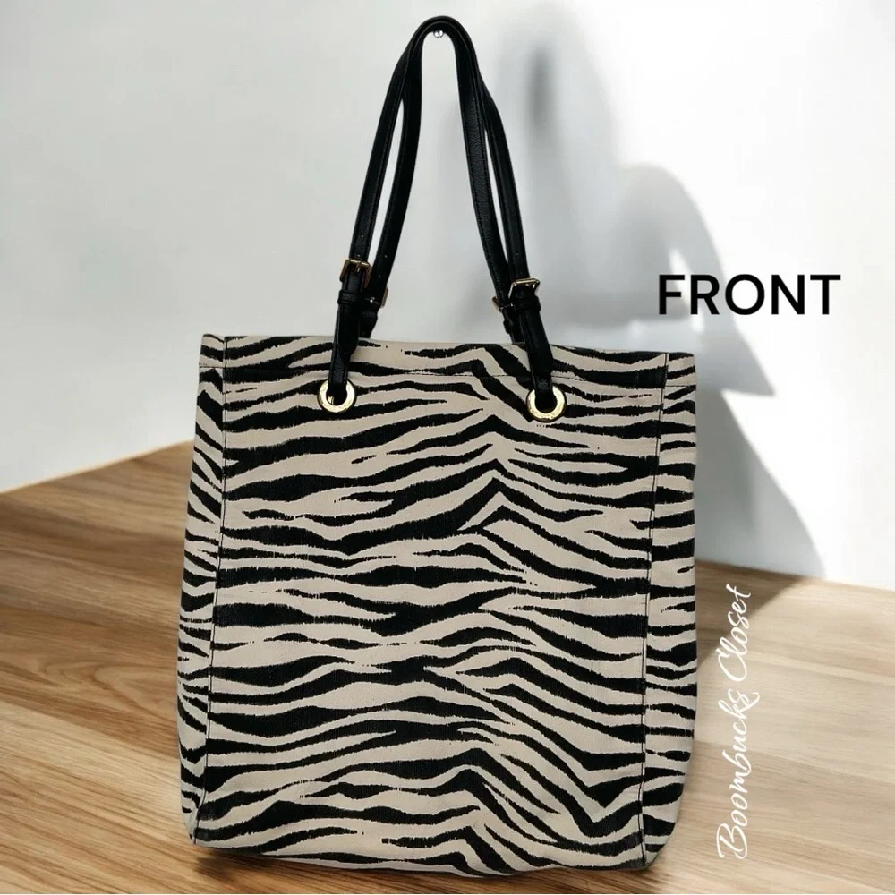 New Michael by Michael Kors Zebra print canvas tote black and white